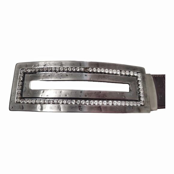 Brown Leather Textured Belt Approx Size M Rhinestone Buckle Accessories main image 6